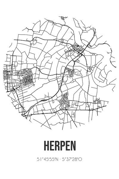 Herpen (Noord-Brabant) | Map | Black and White by Prints of Place