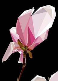 Abstract: Roze magnoliabloem in low-poly-stijl