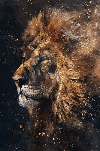 Portrait mystique d'un lion avec des éclaboussures de peinture