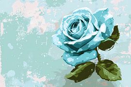 Schöne digitale blaue Rosenmalerei von Art & Soul Creations