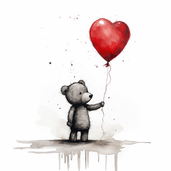 Teddybeer met ballon hart van TheXclusive Art