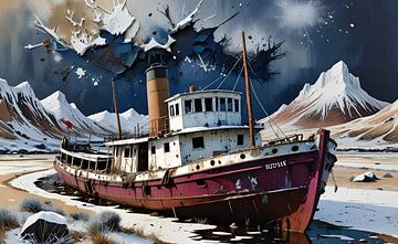 Onwerkelijk winterlandschap met stoomboot van Nick Wendt