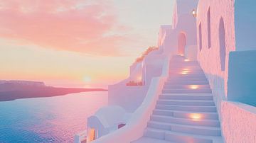 Santorini bij zonsondergang - idylle van Poster Art Shop