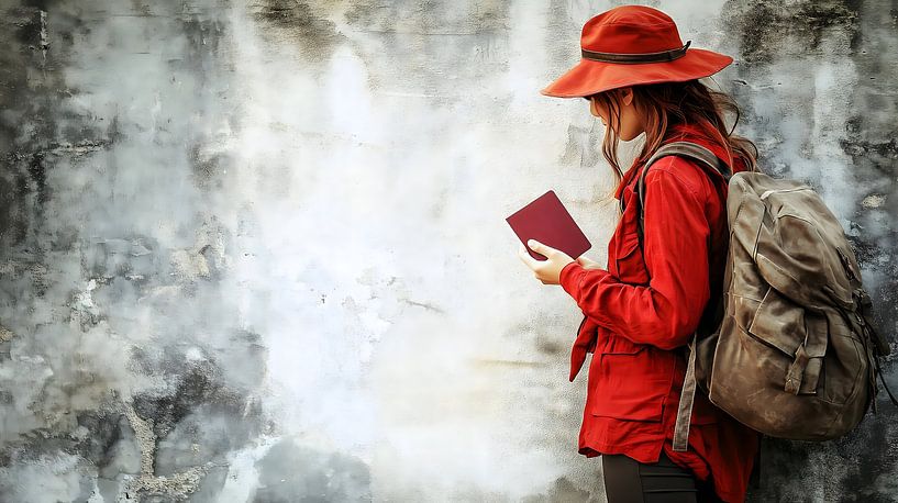 Junge Rucksacktouristin plant ihr nächstes Abenteuer von Frank Heinz