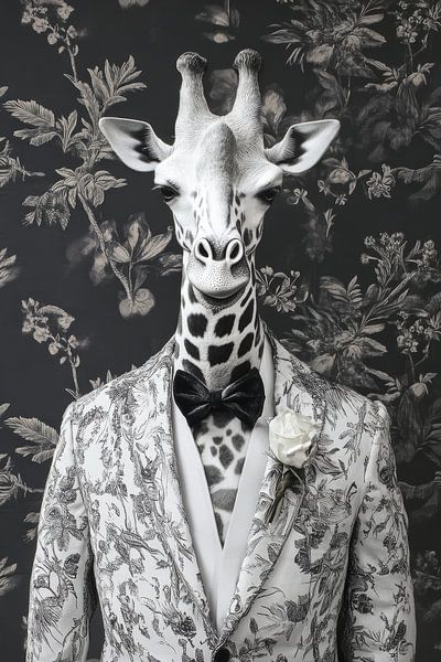 Black and white girav gangster photo with baroque texture by Digitale Schilderijen