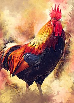 Oiseau coq art aquarelle #rooster sur JBJart Justyna Jaszke