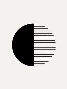Minimalistisch geometrisch kunstwerk met lijnen en cirkel in zwart