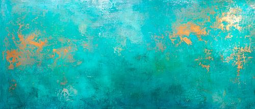 Aqua abstractie met gouden accenten