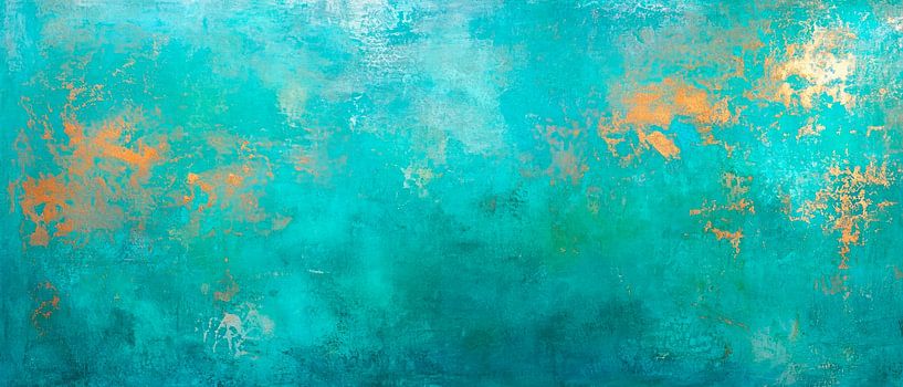 Aqua abstraction with gold accents by Poster Art Shop