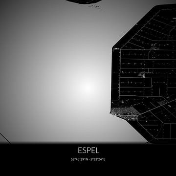 Zwart-witte landkaart van Espel, Flevoland. van Rezona