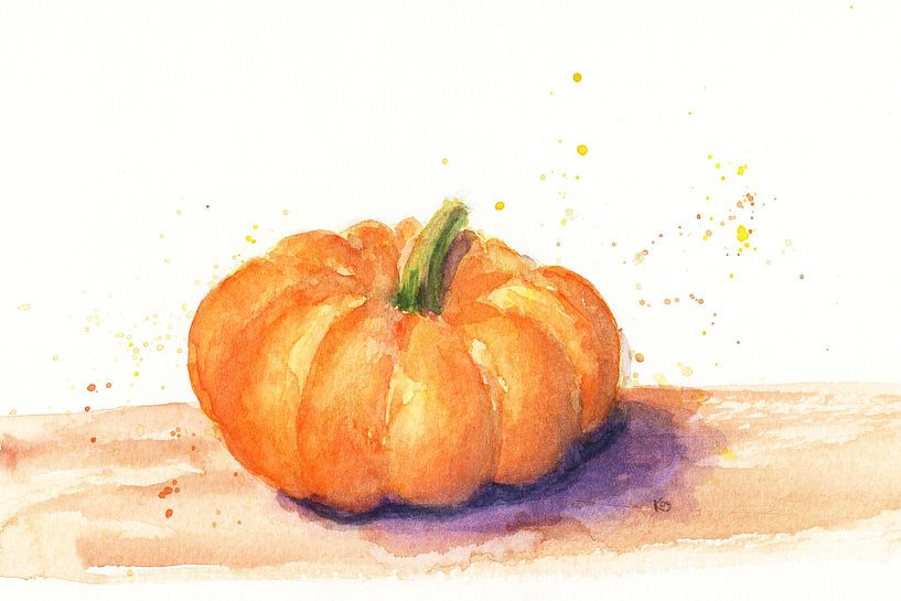 Oranger Kürbis Aquarellstudie von Karen Kaspar