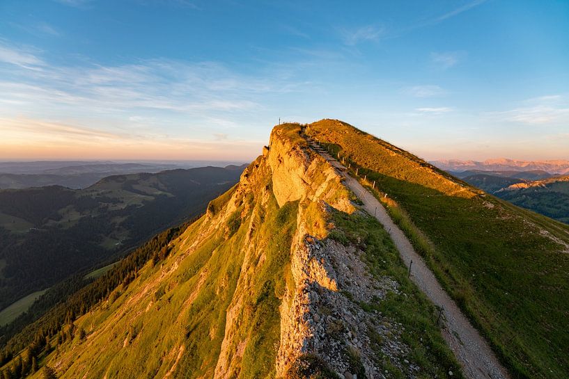 Sunset on the Hochgrat and its summit cross by Leo Schindzielorz