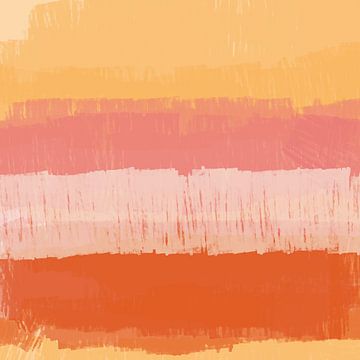 Meer kleur. Abstract landschap in oranje, roze, geel. van Dina Dankers