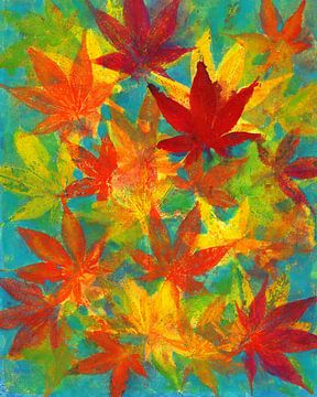 Colourful Maple Leaves Acrylic Painting by Karen Kaspar