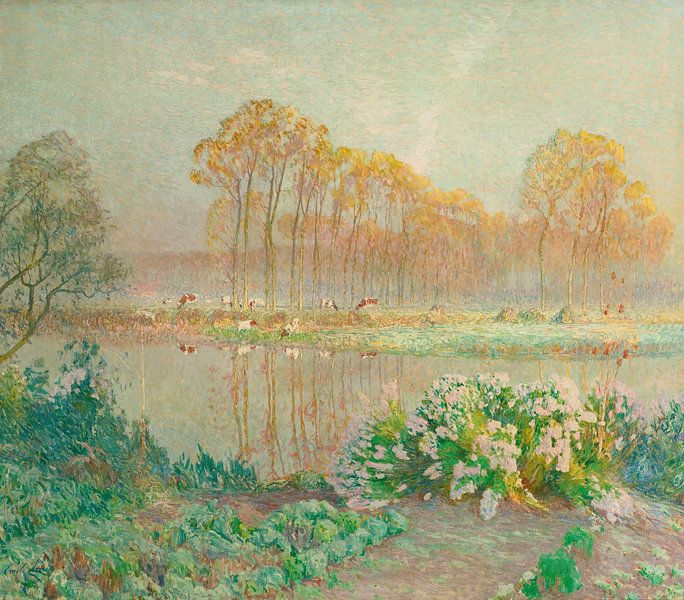 Landschaft mit Teich und Blüten, Emile Claus von Meisterhafte Meister