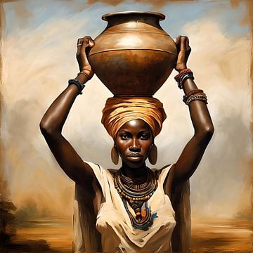 Afrikaanse vrouw met waterkruik van Gert-Jan Siesling