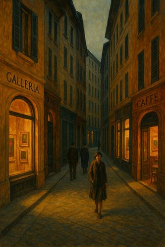 Milan Street Scene: Gallery Windows and Solitary Figures