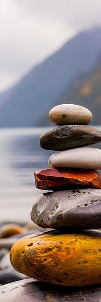 Zen Balance - Meditative stone towers by the water by Poster Art Shop