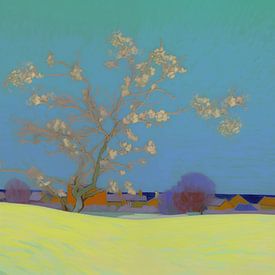 Landschap met boom in van Gogh-stijl_vierkant van Ton Kuijpers