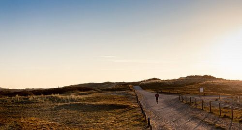 Avondlicht met hardloper in duinen