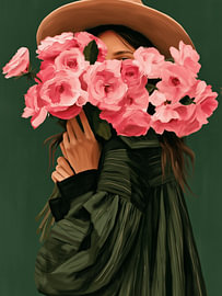 Woman behind the flower by Art in color