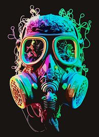Neon Gas Mask: Vibrant Chaos Art by Ramy Salah Hefny