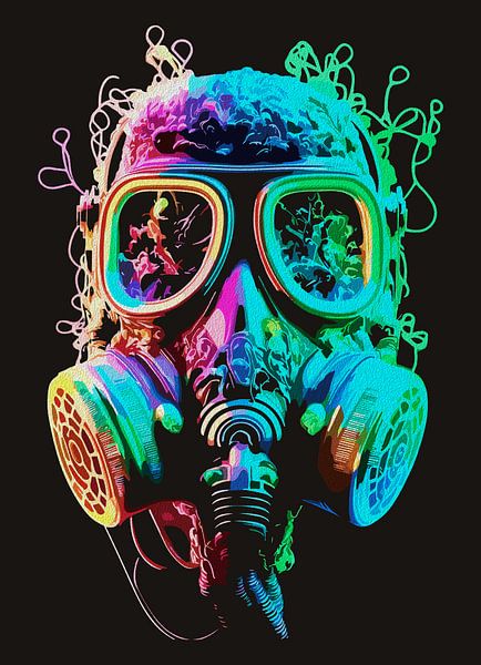 Neon Gas Mask: Vibrant Chaos Art by Ramy Salah Hefny