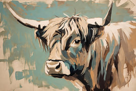 Schotse hooglander in zand en turquoise van Imperial Art House