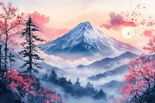 schilderachtige japanse kunst landschap lilla