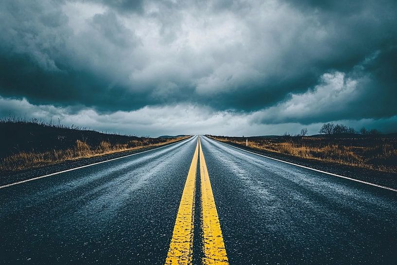 Empty road under dark sky by Art & Soul Creations