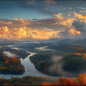 Natuur-Zonsondergang-Landschap-Rivier van Manipulatiemelodie