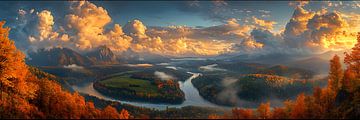 Natuur-Zonsondergang-Landschap-Rivier van Manipulatiemelodie