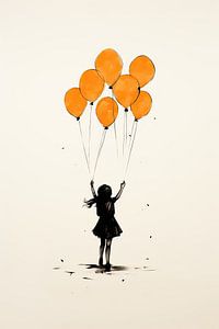 Mädchen mit orangenen Luftballons