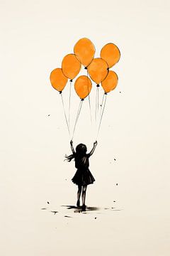 Meisje met Oranje Ballonnen van Blikvanger Schilderijen