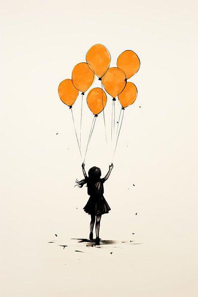 Mädchen mit orangenen Luftballons von Blickfänger Gemälde