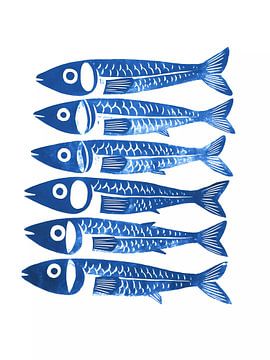 Watercolor abstract sardines art by haroulita