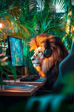 De leeuw speelt in de jungle van Poster Art Shop