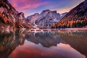 Sunset at Braies Lake by Voss Fine Art Fotografie