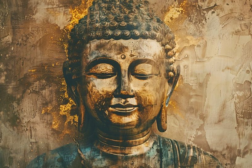 Vergoldeter Buddha auf kunstvoll gestaltetem Hintergrund von Art & Soul Creations