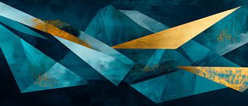 Abstracte geometrische vormen in blauw en goud van Poster Art Shop