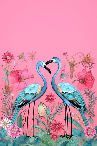Roze Pop Art: Flamingos & Bloemen