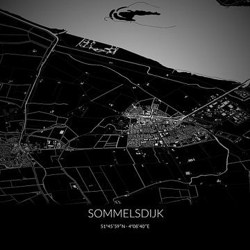 Zwart-witte landkaart van Sommelsdijk, Zuid-Holland. van Rezona
