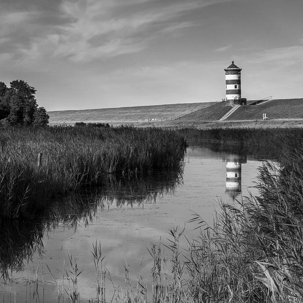 Pilsum Germany lighthouse in Black and White square by Marga Vroom