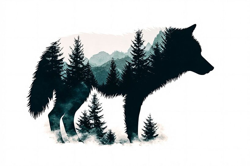 Wolf silhouette with forest by Art & Soul Creations