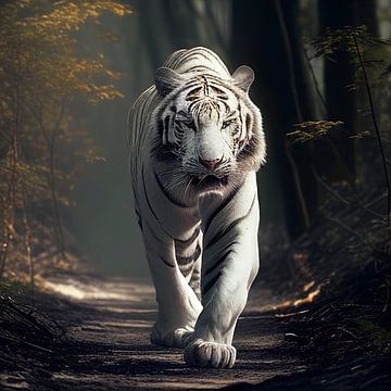 Tigre blanc dans la forêt sur Harvey Hicks