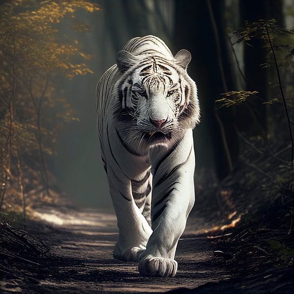 White tiger in the forest by Harvey Hicks