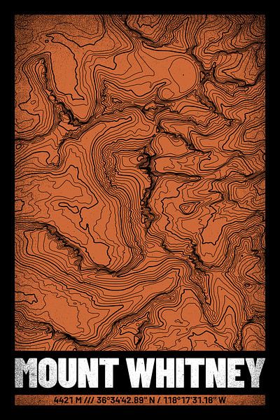 Mount Whitney | Landkarte Topografie (Grunge) von ViaMapia