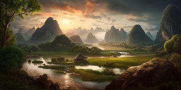 Mystical mountain landscapes among rice fields by Surreal Media