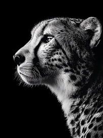 Cheetah - Elegant side profile in black and white by drdigitaldesign