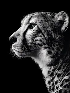 Gepard – Elegantes Seitenprofil in Schwarzweiß